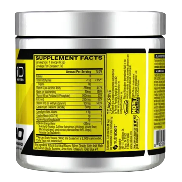 Cellucor C4 Original Pre-Workout Supplement Facts Back view