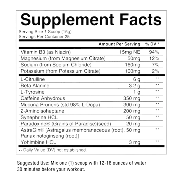Condemned Labz Convict 2.0 Pre-Workout Supplement Facts
