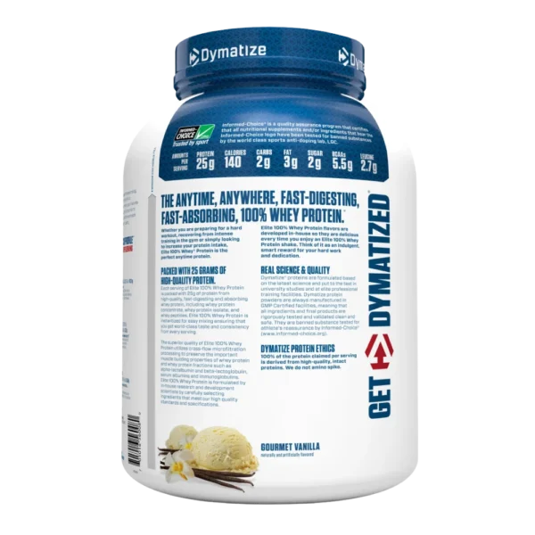 Dymatize Elite 100% Whey Protein Powder Gourmet Vanilla Back View