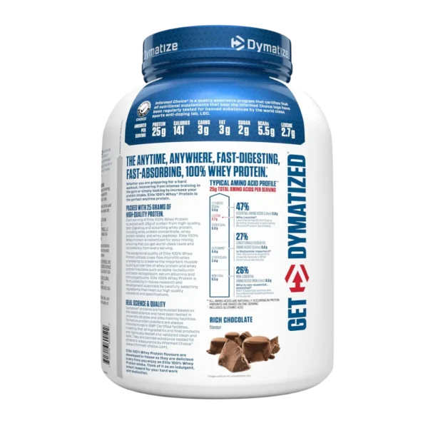 Dymatize Elite 100% Whey Protein Powder Rich Chocolate Back view
