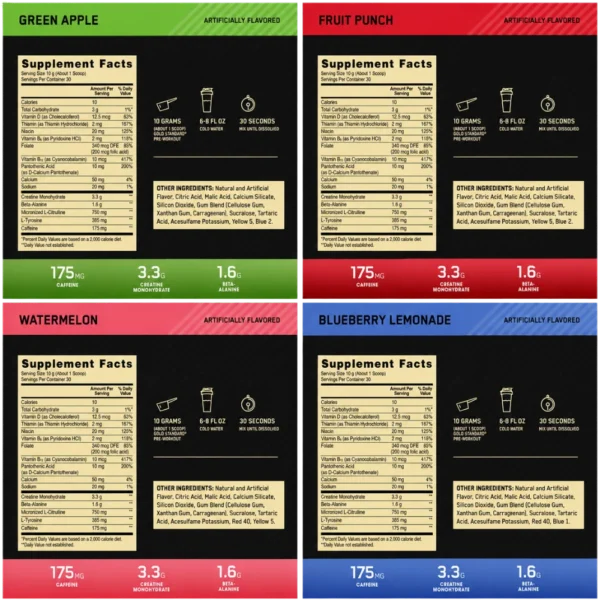 Optimum Nutrition Gold Standard Pre-Workout Supplement Facts