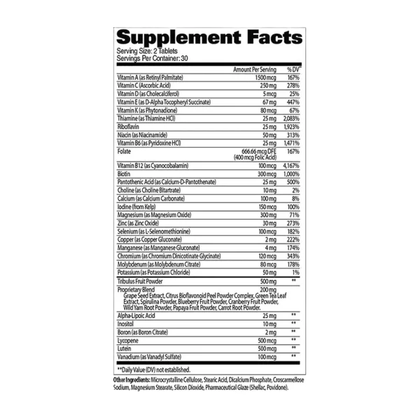 GAT Sport Mens Multi Test 60 Tabs Supplement Facts