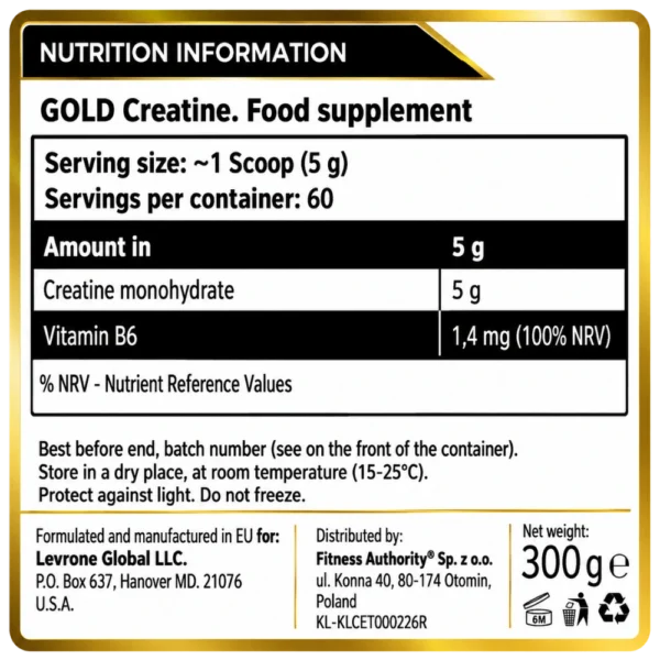 Kevin Levrone Signature Series Gold Creatine Unflavoured 300 g Back view