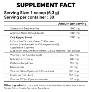 Cellucor C4 Ripped Pre-Workout Supplement Facts