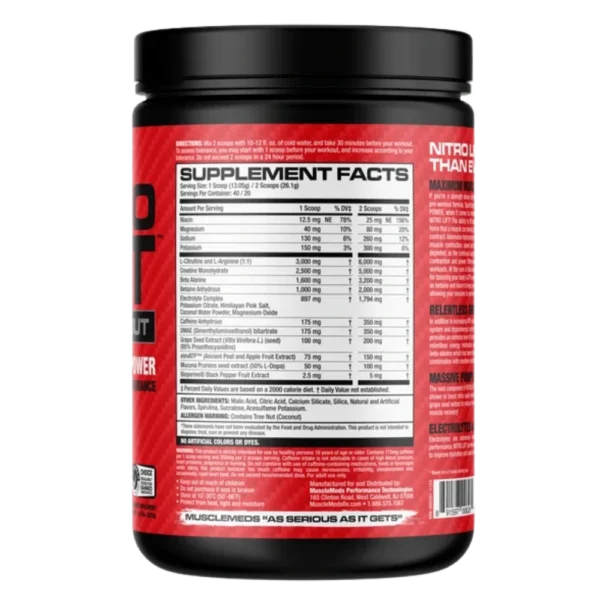 MuscleMeds Nitro Lift Pre Workout Supplement Facts