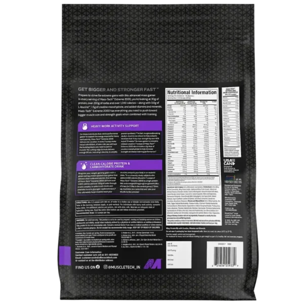 MuscleTech Mass Tech Extreme 2000 12lbs Triple Chocolate Brownie Back