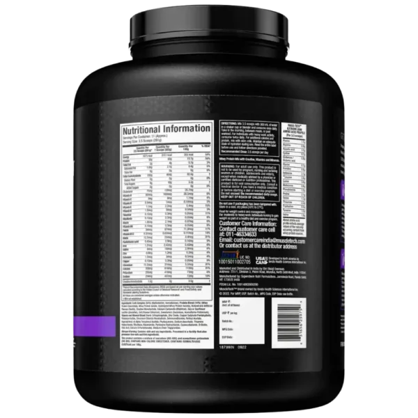 MuscleTech Mass Tech Extreme 2000 3kg Vanilla Milkshake Back