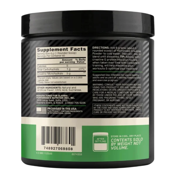 Optimum Nutrition Micronized Creatine Powder Blueberry lemonade Back