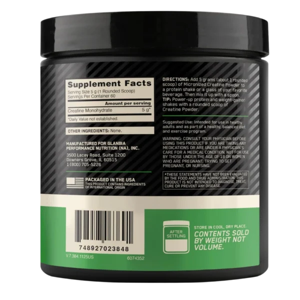 Optimum Nutrition Micronized Creatine Powder Unflavored Back