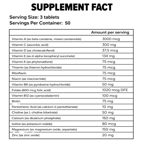 Optimum Nutrition Opti Men Multivitamin Supplement Facts