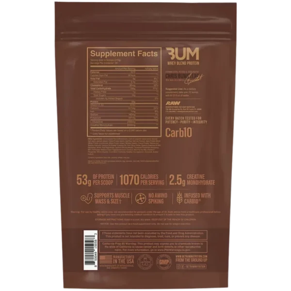 RAW Nutrition CBUM Mass Gainer 12 lbs Chocolate Back