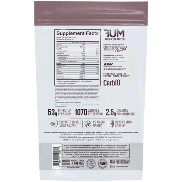 RAW Nutrition CBUM Mass Gainer 12 lbs Cookies Cream Back