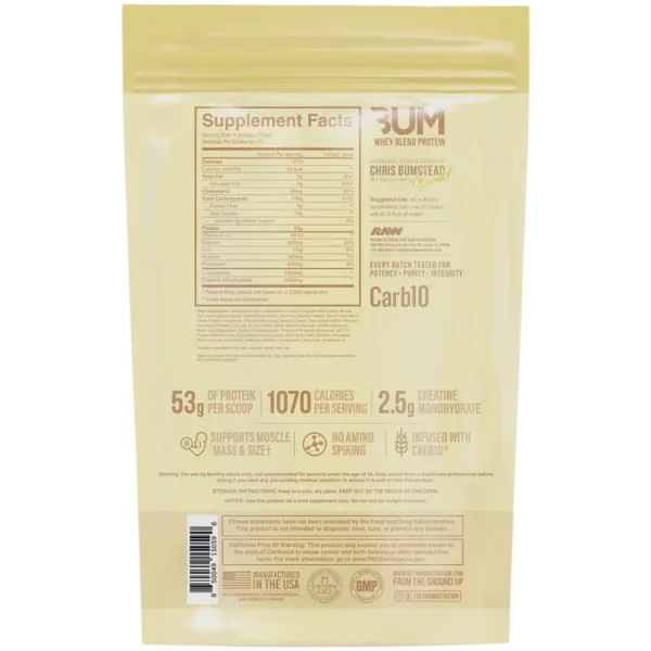 RAW Nutrition CBUM Mass Gainer 12 lbs Vanilla Back