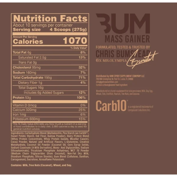 RAW Nutrition CBUM Mass Gainer 6 lbs Chocolate Back