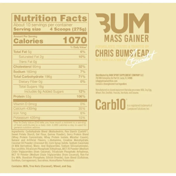 RAW Nutrition CBUM Mass Gainer 6 lbs Vanilla Back
