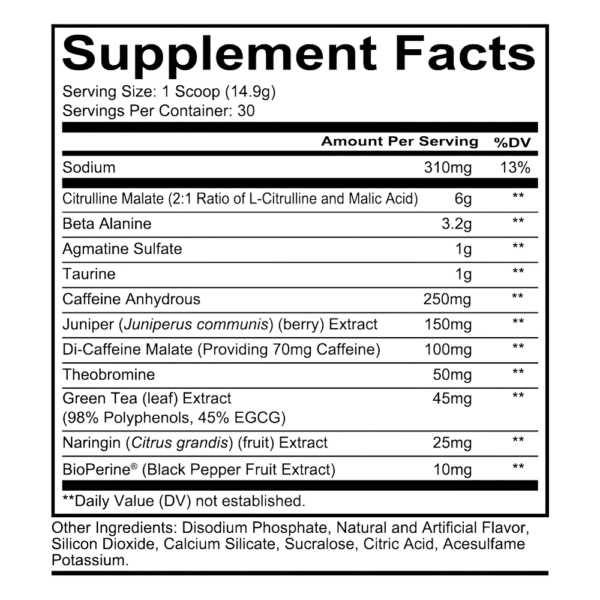 REDCON1 Total War Pre-Workout Supplement Facts