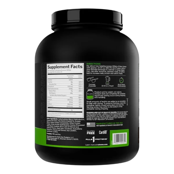 Rule 1 Mass Gainer Chocolate Fudge 6 LBS Back