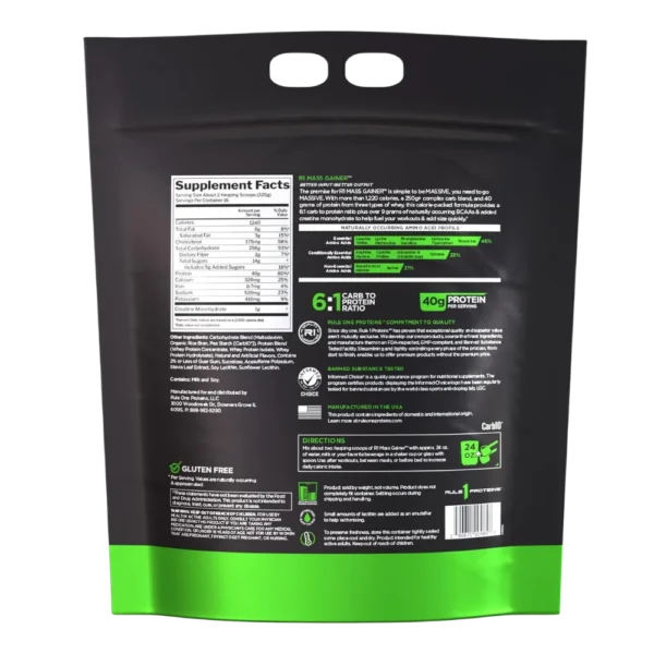Rule 1 Mass Gainer Vanilla Crème 12 LBS Back