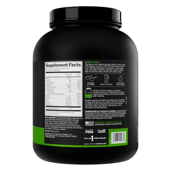 Rule 1 Mass Gainer Vanilla Crème 6 LBS Back