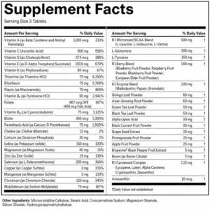 Rule 1 Mens Multi Active Lifestyle Multivitamin Supplement Facts