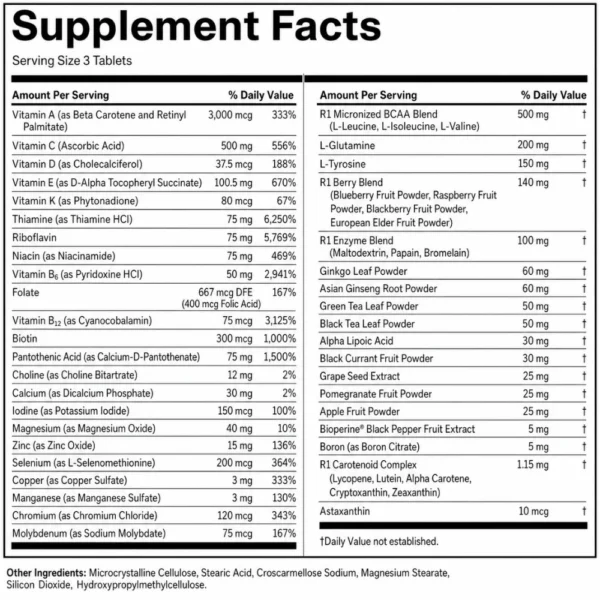 Rule 1 Mens Multi Active Lifestyle Multivitamin Supplement Facts