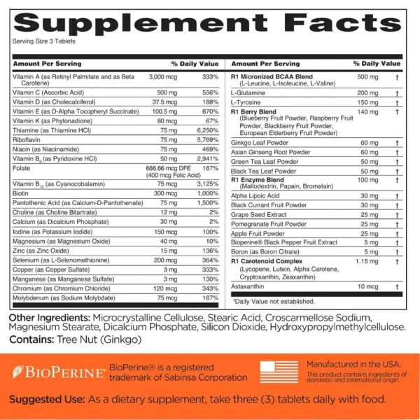 Rule 1 Mens Train Daily Multivitamin Supplement Facts
