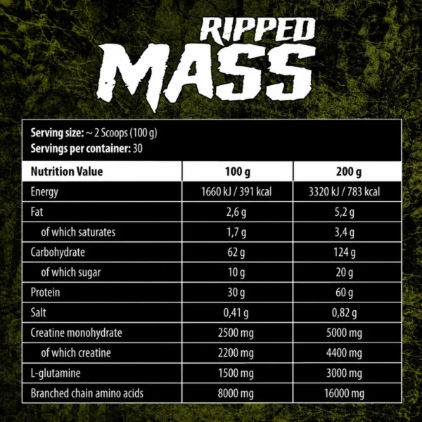Skull Labs Ripped Mass Gainer 3kg Supplement Facts